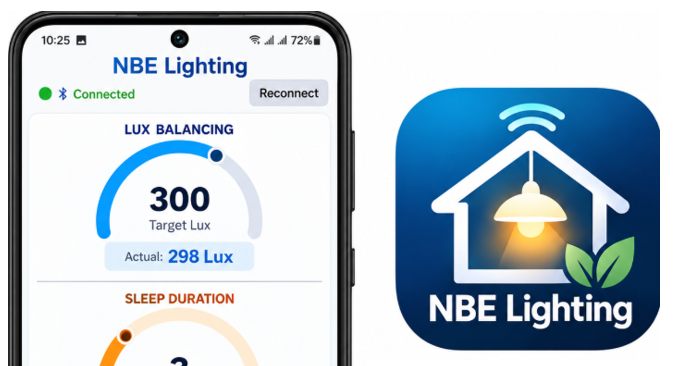 NBE Lighting Android app, app icon and QR code for installation